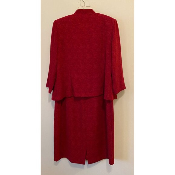 Miss Dorby Red Brocade 2-Piece Sleeveless Dress & Jacket Set Size 12 - Picture 2 of 16